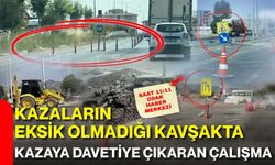Kazaların eksik olmadığı kavşakta kazaya davetiye çıkaran çalışma