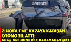 Zincirleme kazaya karışan otomobil attı: Araçtan burnu bile kanamadan çıktı