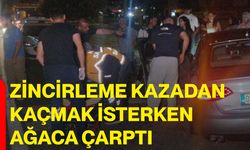 Zincirleme kazadan kaçmak isterken ağaca çarptı