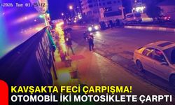 Kavşakta feci çarpışma! Otomobil iki motosiklete çarptı