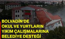 Bolvadin’de okul ve yurtların yıkım çalışmalarına belediye desteği