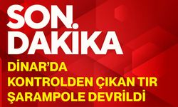 Dinar’da kontrolden çıkan tır şarampole devrildi