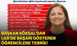 Başkan Köksal’dan LGS’de başarı gösteren öğrencilere tebrik