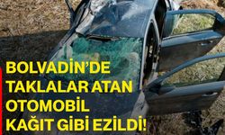 Bolvadin’de taklalar atan otomobil kağıt gibi ezildi!