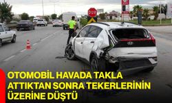 Otomobil havada takla attıktan sonra tekerlerinin üzerine düştü