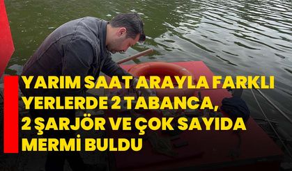 Yarım saat arayla farklı yerlerde 2 tabanca, 2 şarjör ve çok sayıda mermi buldu