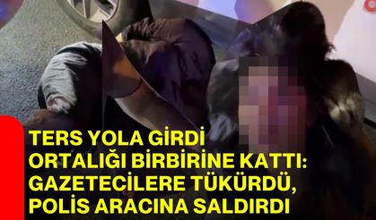 Ters yola girdi, ortalığı birbirine kattı: Gazetecilere tükürdü, polis aracına saldırdı