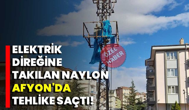 Elektrik direğine takılan naylon Afyonkarahisar'da tehlike saçtı