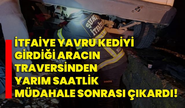 İtfaiye yavru kediyi girdiği aracın traversinden yarım saatlik müdahale sonrası çıkardı!