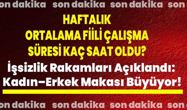 Haftalık Ortalama Fiili Çalışma Süresi Kaç Saat Oldu? İşsizlik Rakamları Açıklandı: Kadın–Erkek Makası Büyüyor