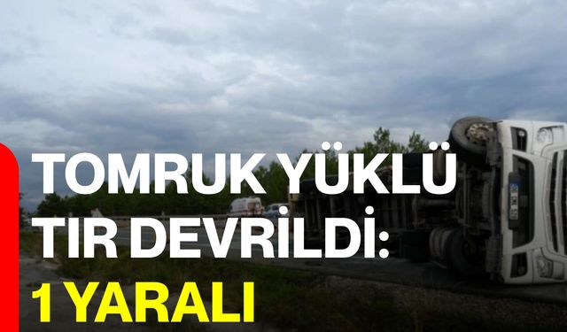 Tomruk Yüklü Tır Devrildi: 1 Yaralı