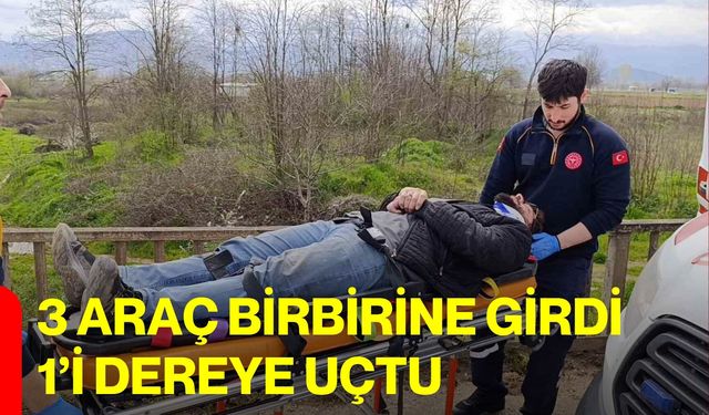3 araç birbirine girdi, 1’i dereye uçtu