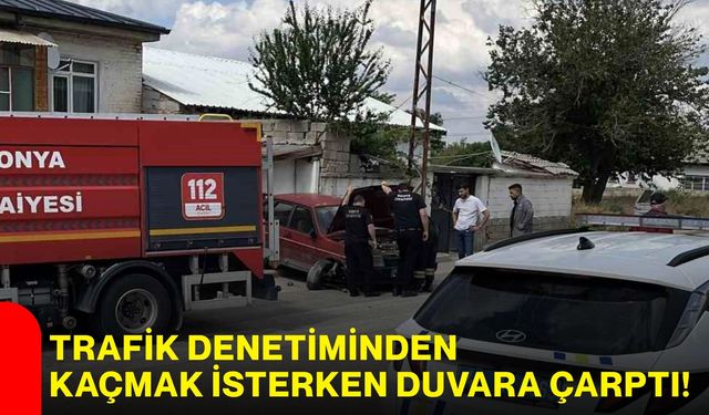 Trafik denetiminden kaçmak isterken duvara çarptı!