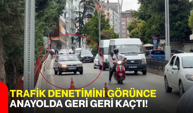Trafik denetimini görünce anayolda geri geri kaçtı!