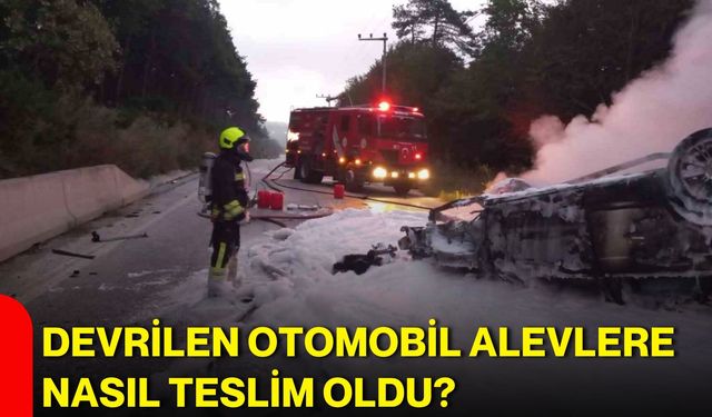 Devrilen otomobil alevlere nasıl teslim  oldu?