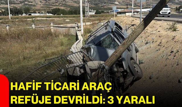Hafif ticari araç refüje devrildi: 3 yaralı