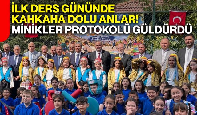 İlk ders gününde kahkaha dolu anlar! Minikler protokolü güldürdü