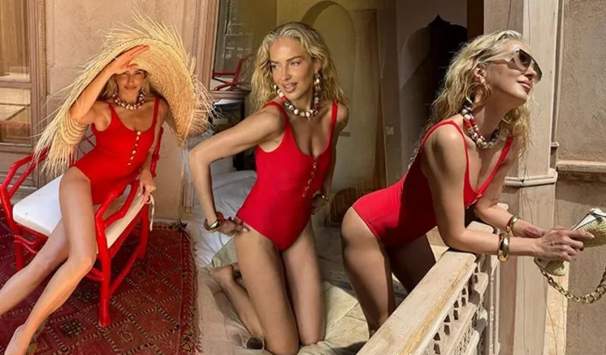 Burcu Esmersoy’dan kırmızı mayo şıklığı!