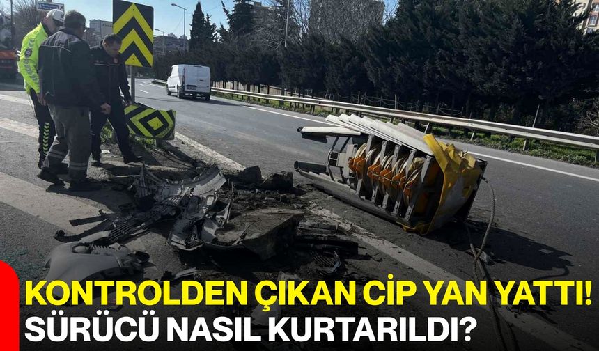 Kontrolden çıkan cip yan yattı! Sürücü Nasıl Kurtarıldı?