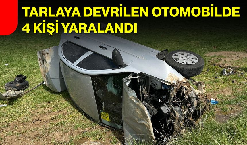 Tarlaya Devrilen Otomobilde 4 Kişi Yaralandı