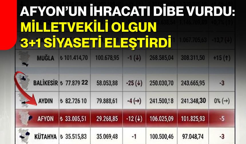 Afyon’un İhracatı Dibe Vurdu: Milletvekili Olgun 3+1 Siyaseti Eleştirdi