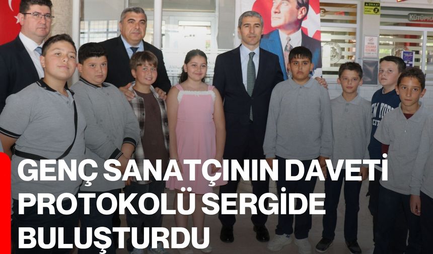 Genç sanatçının daveti protokolü sergide buluşturdu