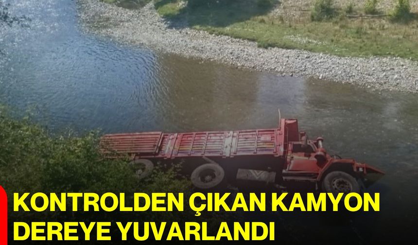 Kontrolden çıkan kamyon dereye yuvarlandı