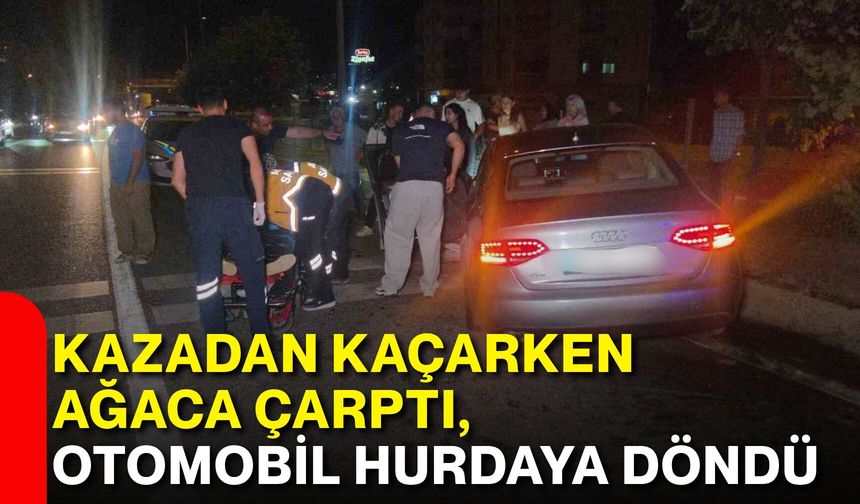 Kazadan kaçarken ağaca çarptı, otomobil hurdaya döndü