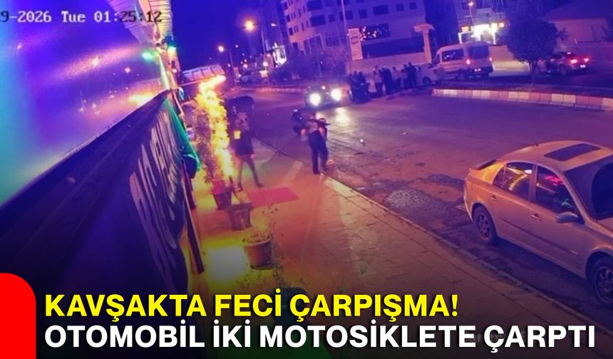 Kavşakta feci çarpışma! Otomobil iki motosiklete çarptı