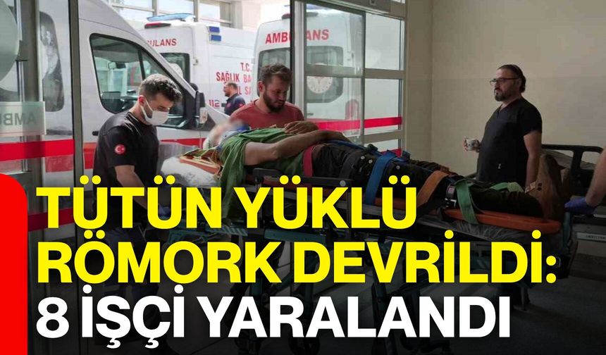 Tütün yüklü römork devrildi: 8 işçi yaralandı