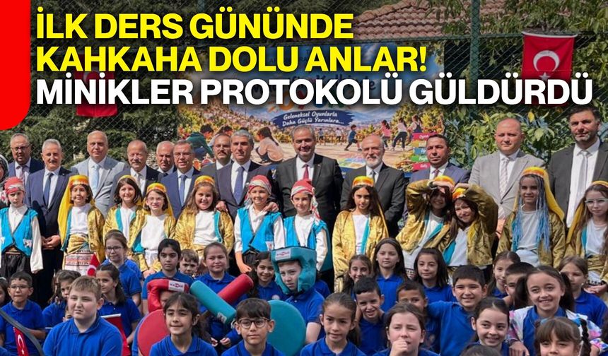 İlk ders gününde kahkaha dolu anlar! Minikler protokolü güldürdü