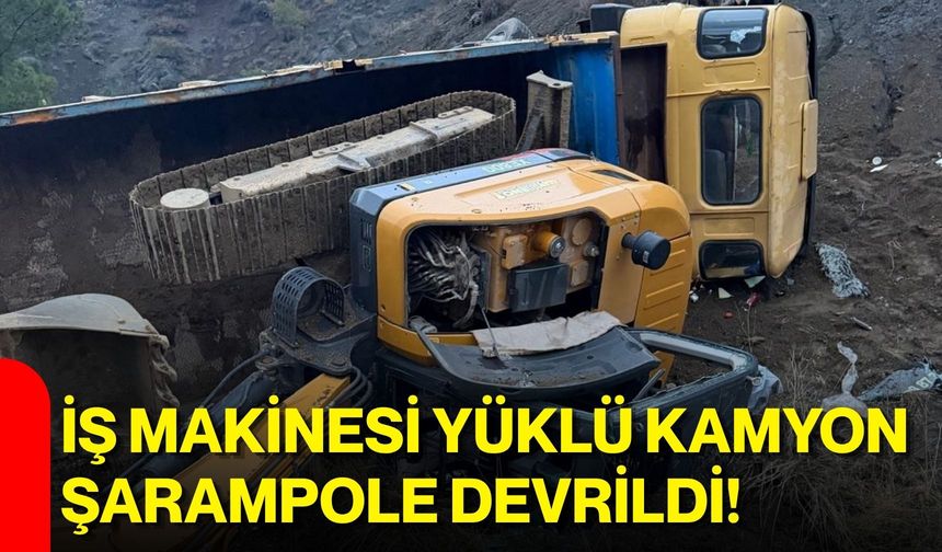 İş makinesi yüklü kamyon şarampole devrildi!