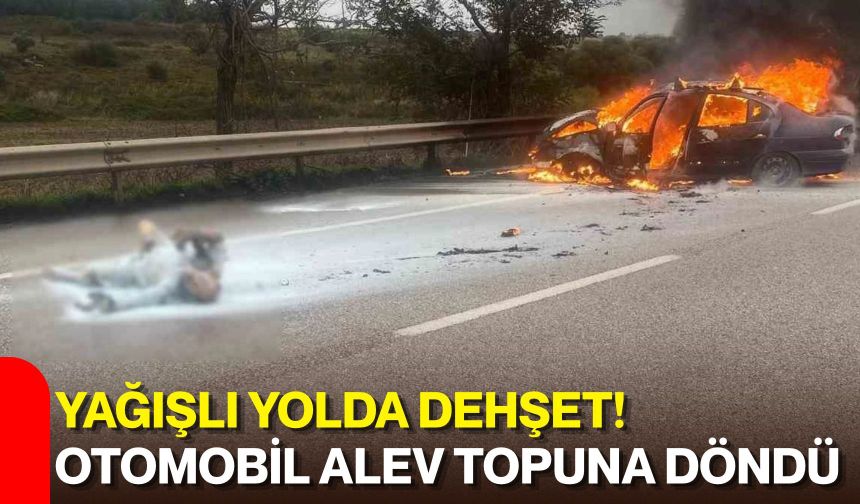 Yağışlı yolda dehşet! Otomobil alev topuna döndü