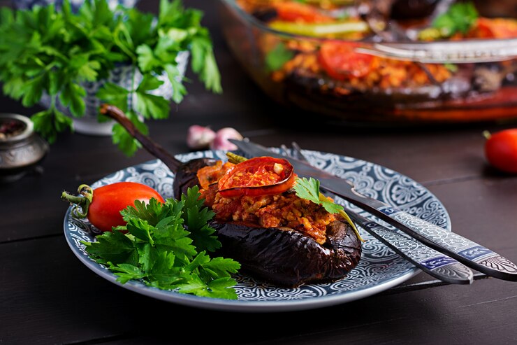 Turkish Stuffed Eggplants With Ground Beef Vegetables Baked With Tomato Sauce 2829 10994