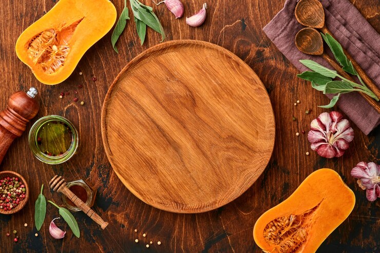 Halves Raw Organic Butternut Squash With Sage Leaf Multicolored Pepper Garlic Honey Salt Pepper Old Wooden Background Food Background Top View With Copy Space 253362 10690