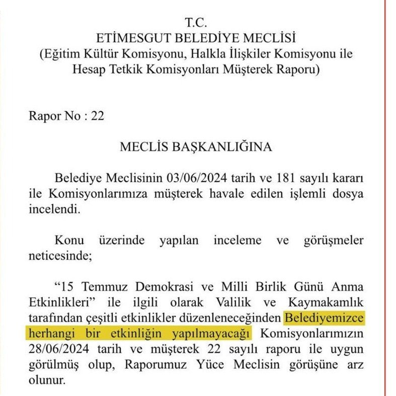 15 Temmuz etkinliği yapılmayacak!